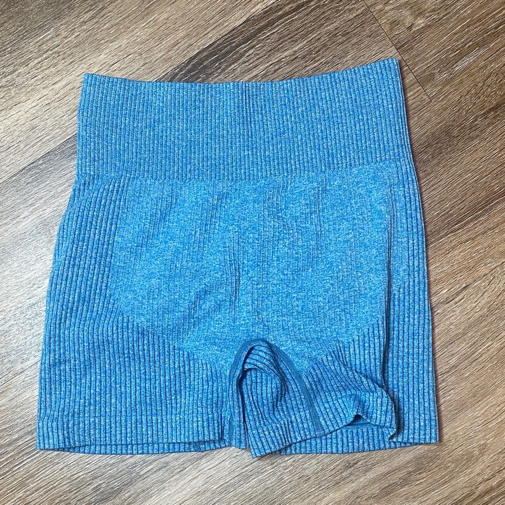 Women's Blue Ribbed Shorts